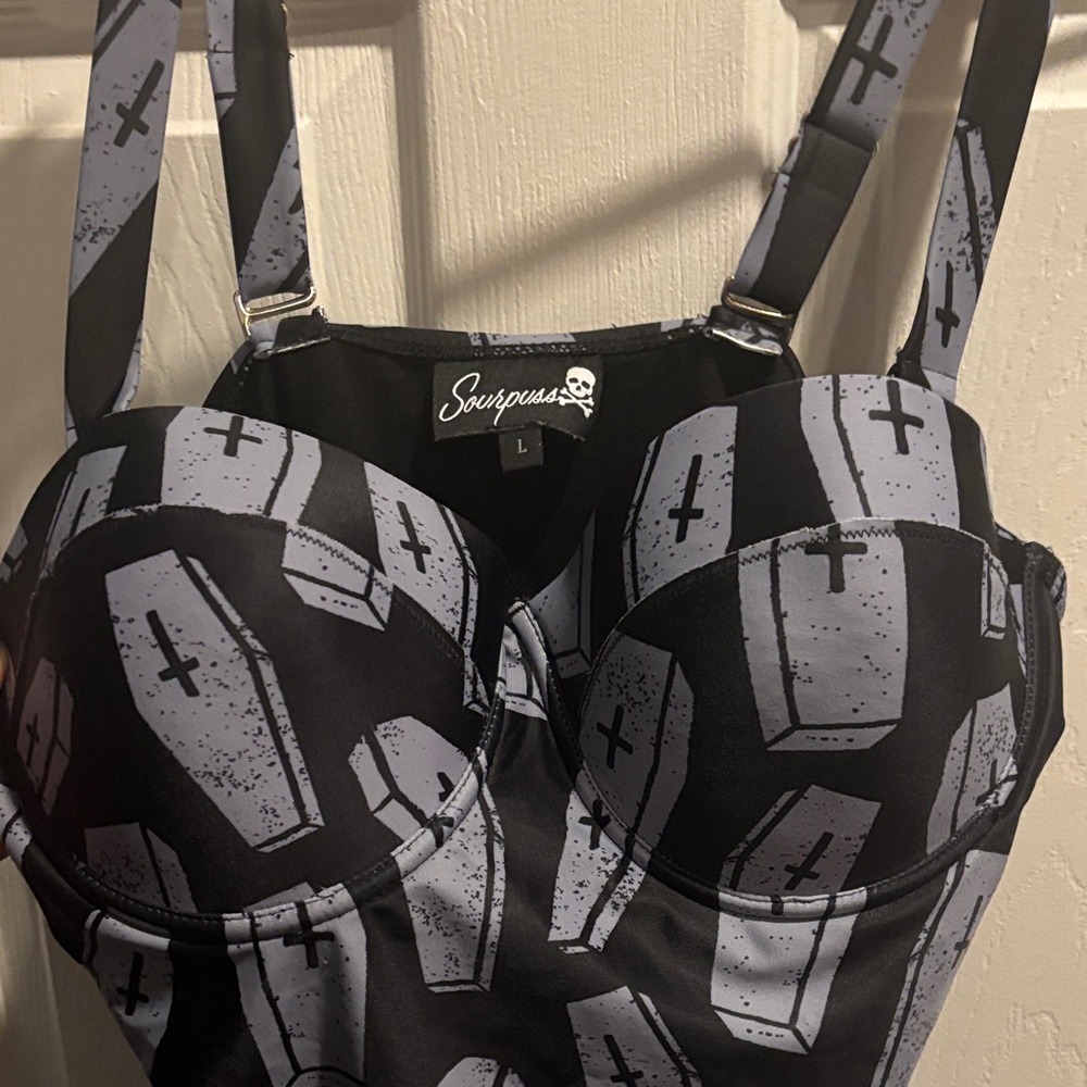 Sourpuss Black and Gray Coffin bathing suit - Picture 2 of 4